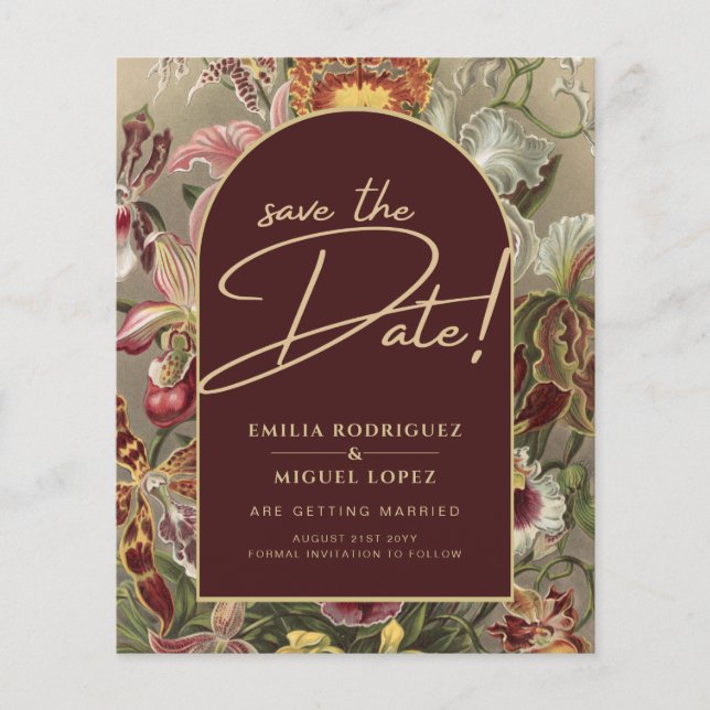 Atemberaubender Vintager Botanischer Burgund Flora Flyer (Vorne)