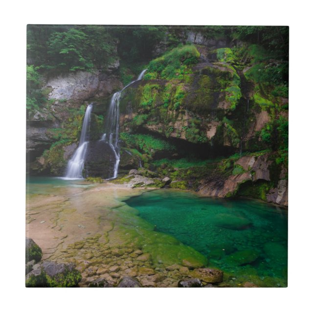 Atemberaubender Wasserfall Virje, Slowenien Poster Fliese (Vorderseite)