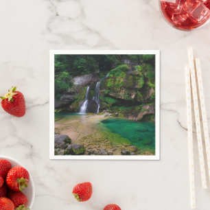 Atemberaubender Wasserfall Virje, Slowenien Poster Serviette