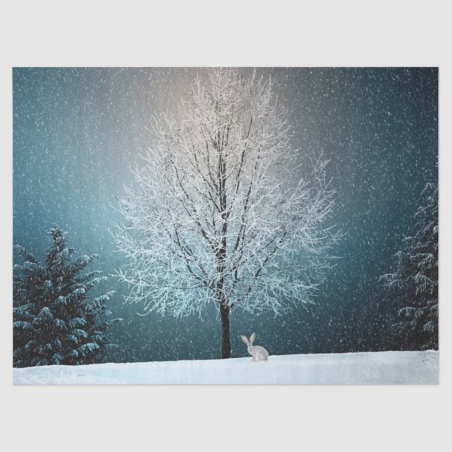 Atemberaubender Winterbaum - komplett mit Kaninche Seidenpapier (Vorderseite)