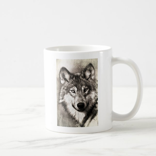 Atemberaubender Wolf Gesicht Foto Druckzubehör the Tasse (Rechts)