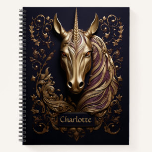 Atemberaubendes 3D Golden Unicorn Personalisiert Notizbuch