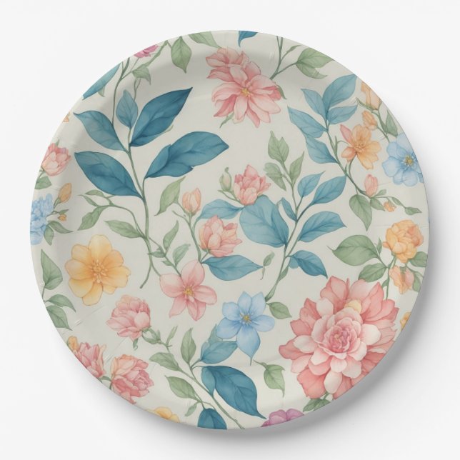 Atemberaubendes Blau und Rosa Blumendesign Pappteller (Vorderseite)