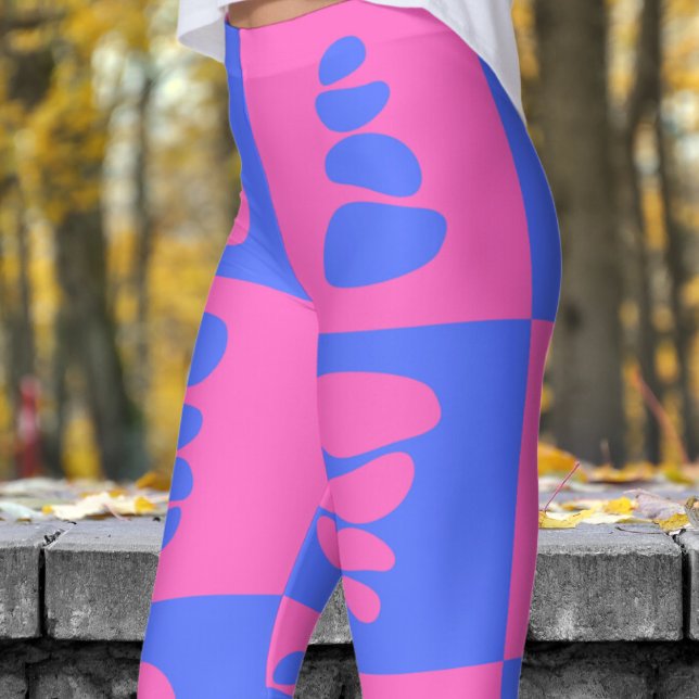Atemberaubendes Blau- und Rosa-Kies-Muster Leggings (Pebbles Blue and Carnation Pink )