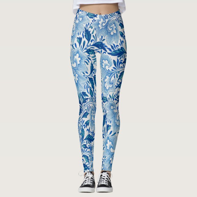 Atemberaubendes Blau und Weiß-Blau-Asiatischer Loo Leggings (Vorderseite)