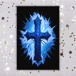 Atemberaubendes Blaues Christliches Kreuz in Schwa Fotodruck