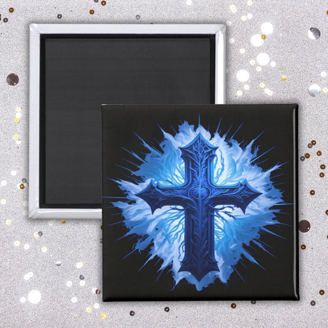 Atemberaubendes Blaues Christliches Kreuz in Schwa Magnet (Von Creator hochgeladen)