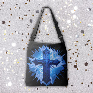 Atemberaubendes Blaues Christliches Kreuz in Schwa Tragetaschen Mit Langen Trägern