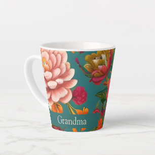Atemberaubendes, blumenrosa grün orange und aquama milchtasse