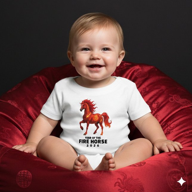 Atemberaubendes chinesisches Jahr des Feuerpferdes Baby T-shirt (Stunning Chinese New Year of the Fire Horse 2026 Baby Shirt Cover Photo)