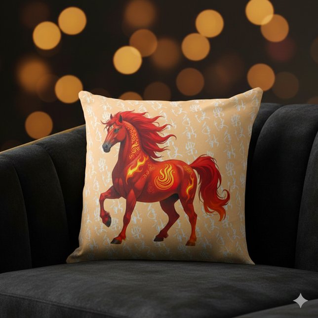 Atemberaubendes chinesisches Jahr des Feuerpferdes Kissen (Chinese New Year of the Fire Horse 2026 20"x20" Throw Pillow Cover Photo)