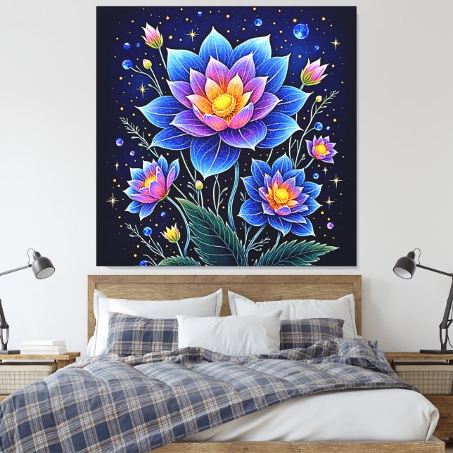 Atemberaubendes Design kosmischer Blumenträume Leinwanddruck (Insitu (Schlafzimmer))