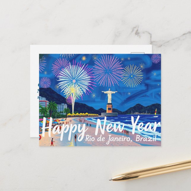 Atemberaubendes Feuerwerk in Rio de Janeiro Postkarte (Vorderseite/Rückseite Beispiel)