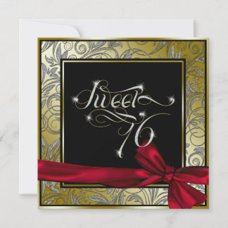 Atemberaubendes Gold Art Nouveau 16 . Geburtstag Einladung