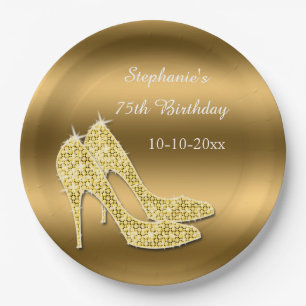 Atemberaubendes Goldfunkelnd Stilett-Geburtstag Pappteller