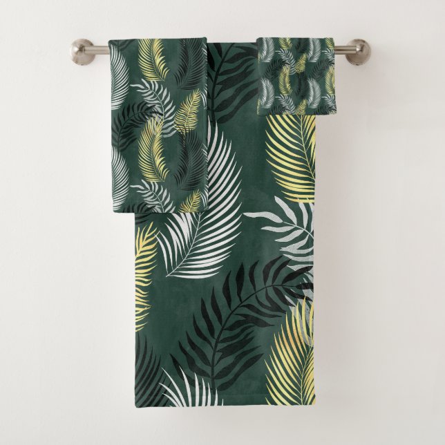 ATEMBERAUBENDES Green Gold Black BATHROOM TOWEL SE Badhandtuch Set (Insitu)