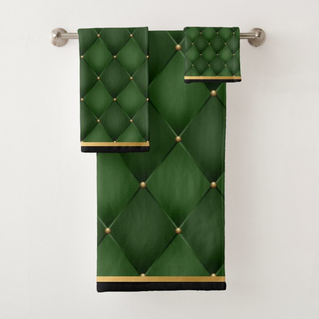 ATEMBERAUBENDES Green Gold Black BATHROOM TOWEL SE Badhandtuch Set (Insitu)