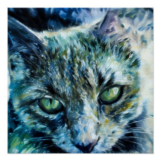 Atemberaubendes grünes Mit Augen Katzenglanzplakat Poster