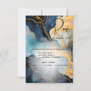 Atemberaubendes Indigo Blau und Gold Abstrakt RSVP Karte