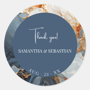 Atemberaubendes Indigo Blau und Gold Abstrakt Runder Aufkleber