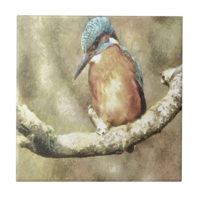 Atemberaubendes Kingfisher in Wasserfarbe Fliese (Vorderseite)