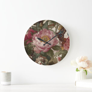 Atemberaubendes, kühnes florales Design Schmetterl Große Wanduhr
