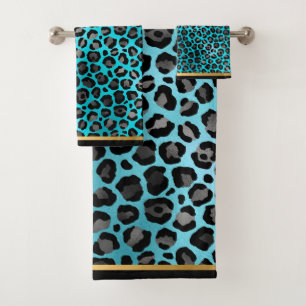 ATEMBERAUBENDES LEOPARD AQUA GOLD BADEZIMMER TOWEL BADHANDTUCH SET