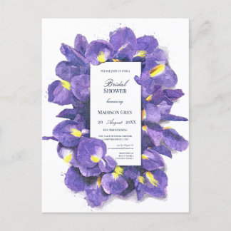 Atemberaubendes Lila Irises Watercolor-Brautparty Einladungspostkarte