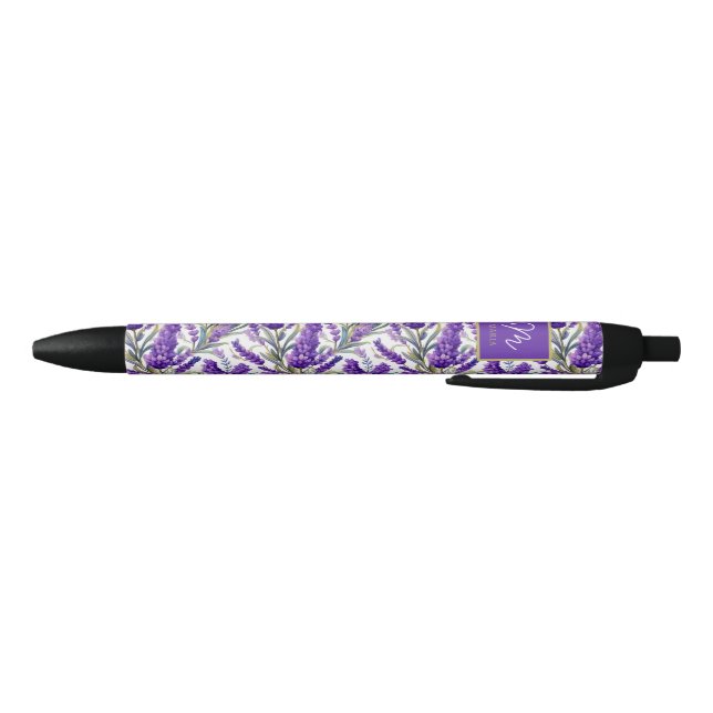 Atemberaubendes Lila Lavendermuster Monogrammiert Kugelschreiber (Unterseite)