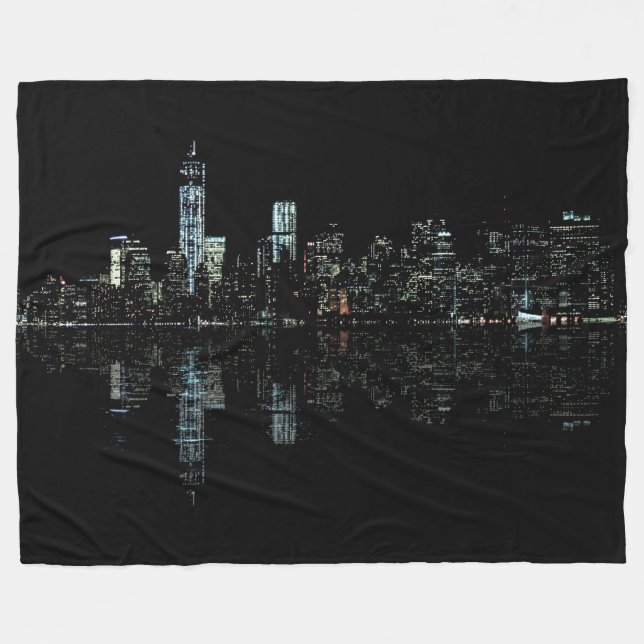 Atemberaubendes NachtFoto von New YorkSkyline Fleecedecke (Vorderseite (Horizontal))