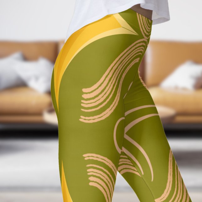 Atemberaubendes Olive Green Swirt Muster Leggings (Swirl on Olive)