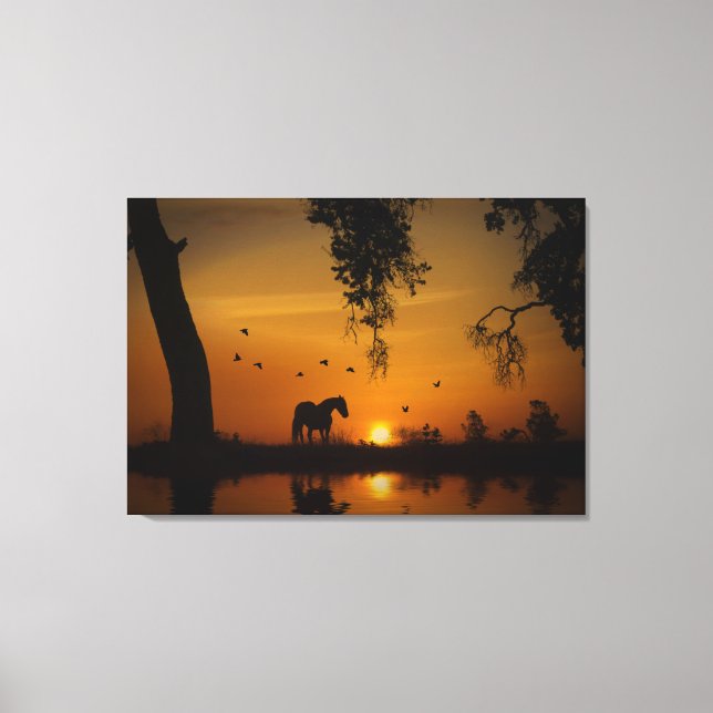 Atemberaubendes Pferdewasser und Vögel im Südweste Leinwanddruck (Vorderseite)