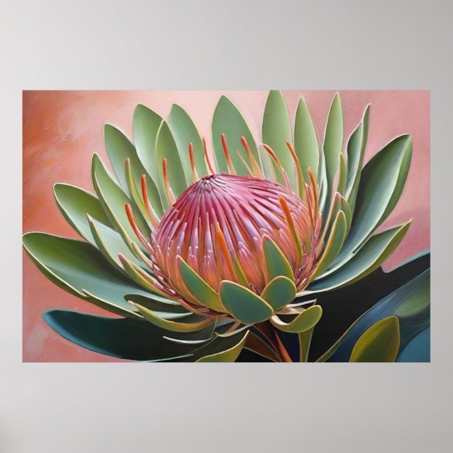 Atemberaubendes Protea Gemälde Lebhafte Blüte Poster (Vorne)