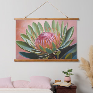 Atemberaubendes Protea Gemälde Lebhafte Blüte Wandteppich Mit Holzrahmen