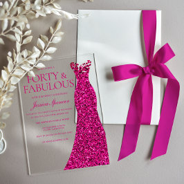 Atemberaubendes rosa Kleid 40. Geburtstag Party Acryleinladungen