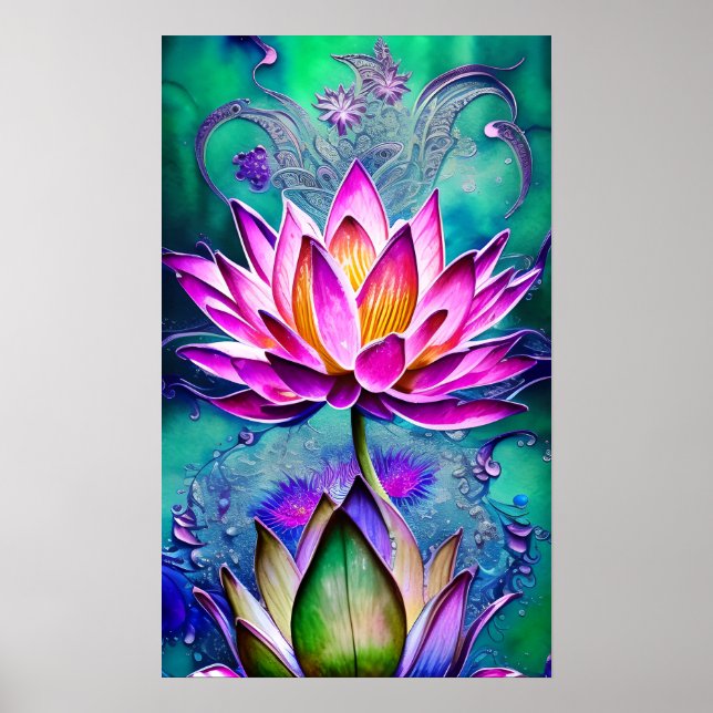 Atemberaubendes rosa Lotus Blume Portrait Poster (Vorne)