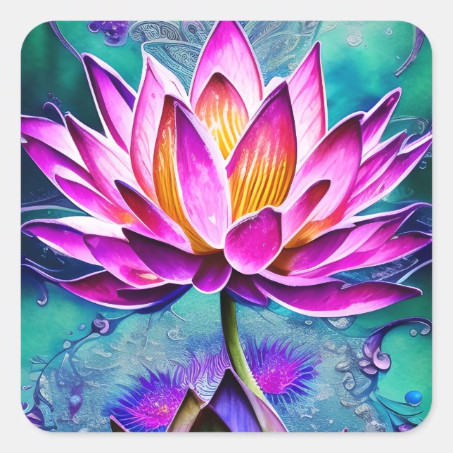Atemberaubendes rosa Lotus Blume Portrait Quadratischer Aufkleber (Vorderseite)