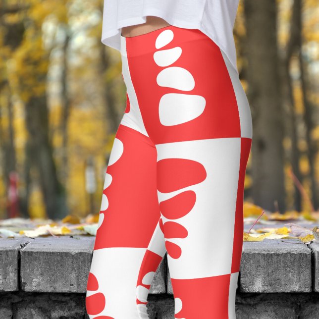 Atemberaubendes Rot-Weiß-Kies-Muster Leggings (Pebbles Red and White )