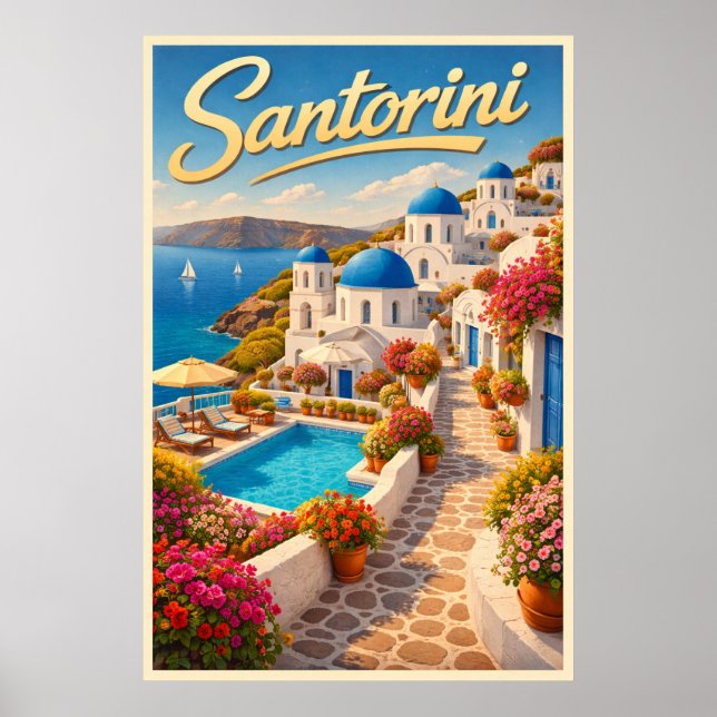 Atemberaubendes Santorini - Vintage-Reiseposter Poster (Vorne)