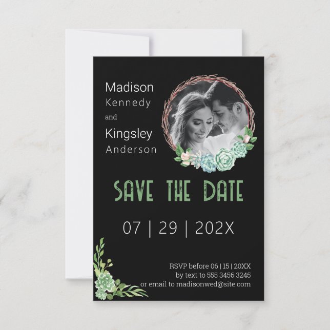 Atemberaubendes schwarzes Eukalyptus-Fab-Save the  Save The Date (Vorderseite)