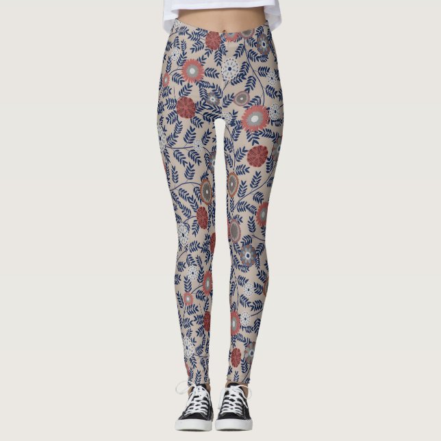Atemberaubendes Teal- und Magenta-Blattmuster  Leggings (Vorderseite)
