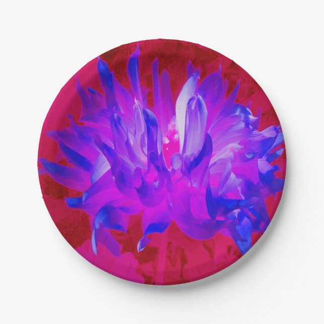 Atemberaubendes Violet Blau und Hot Pink Kaktus Da Pappteller (Vorderseite)