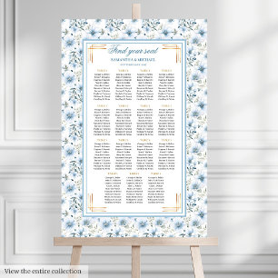 Atemberaubendes Wasserfarben-Staubblau-Gold-Sitzpl Poster