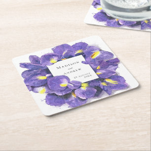 Atemberbende lila Schwertlilien Aquarell-Blumenhoc Rechteckiger Pappuntersetzer