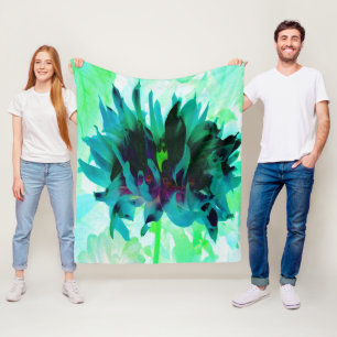 Atemberbende Teal- und Schwarze Kaktus-Dahlie Fleecedecke