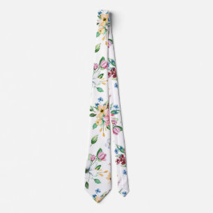 Atemberbender gelber blauer Blumenprint Krawatte