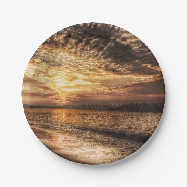 Atemberbrecher Sonnenaufgang am Strand Pappteller (Vorderseite)