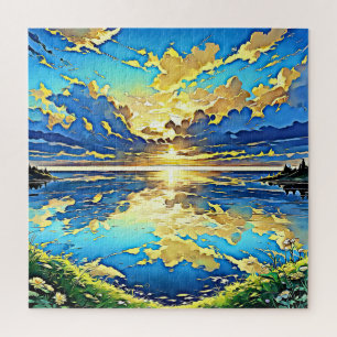 Atemberhauer Sonnenuntergang über dem Wasser Puzzle