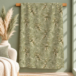 Atemberkende Vintage Weiße Daisy Grüne Decke Desig Sherpadecke