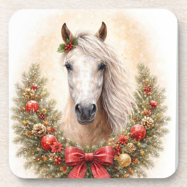Atemberkranz mit Weihnachtspferd Getränkeuntersetzer (Vorderseite)